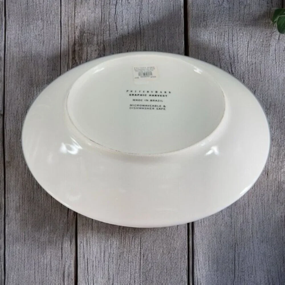 POTTERY BARN Graphic Harvest Ceramic Dish‎ Plate Made In Brazil Round New Set 4